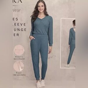 Serra Loungwear Jumpsuit Ribbed Teal Cozy XL NWT